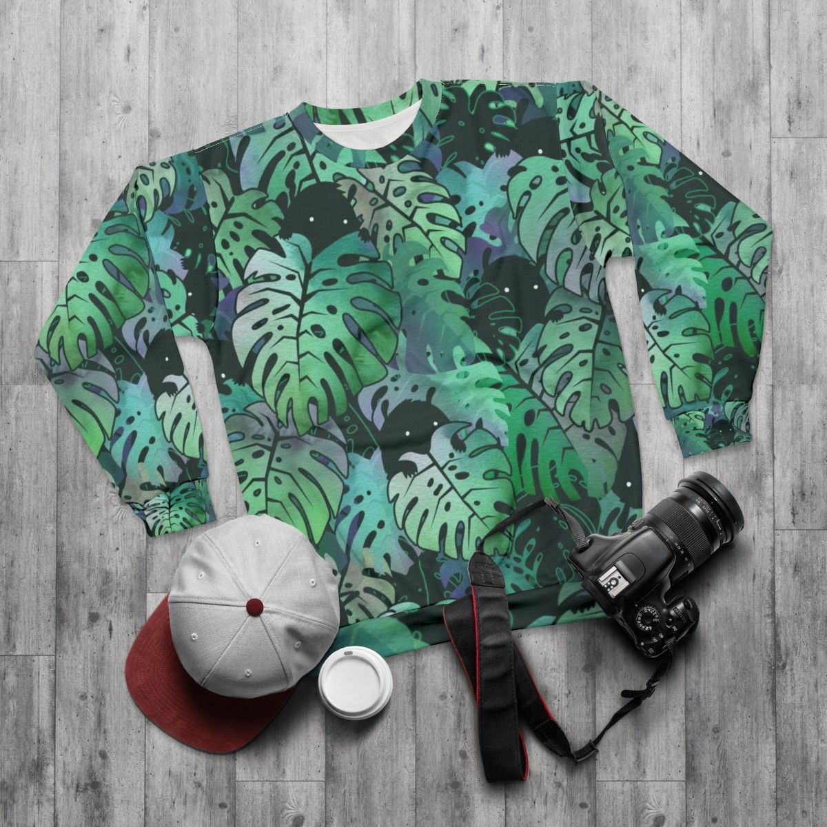 Tropical Monstera Monster Sweatshirt - flat lay