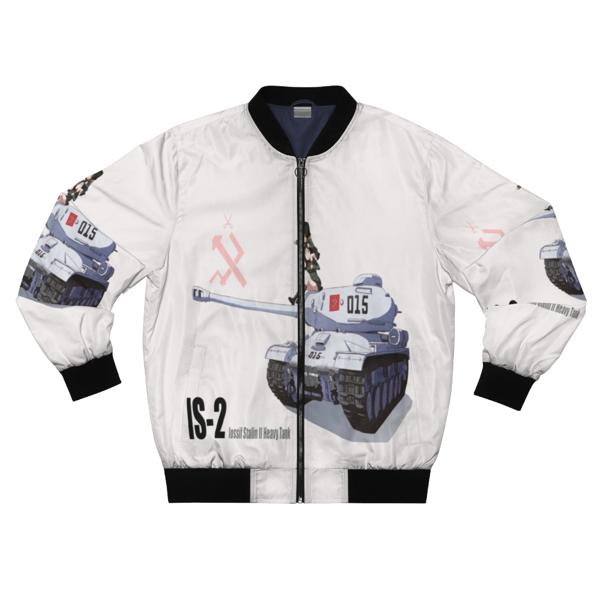 Bomber jacket featuring anime-inspired design with military and World War themes