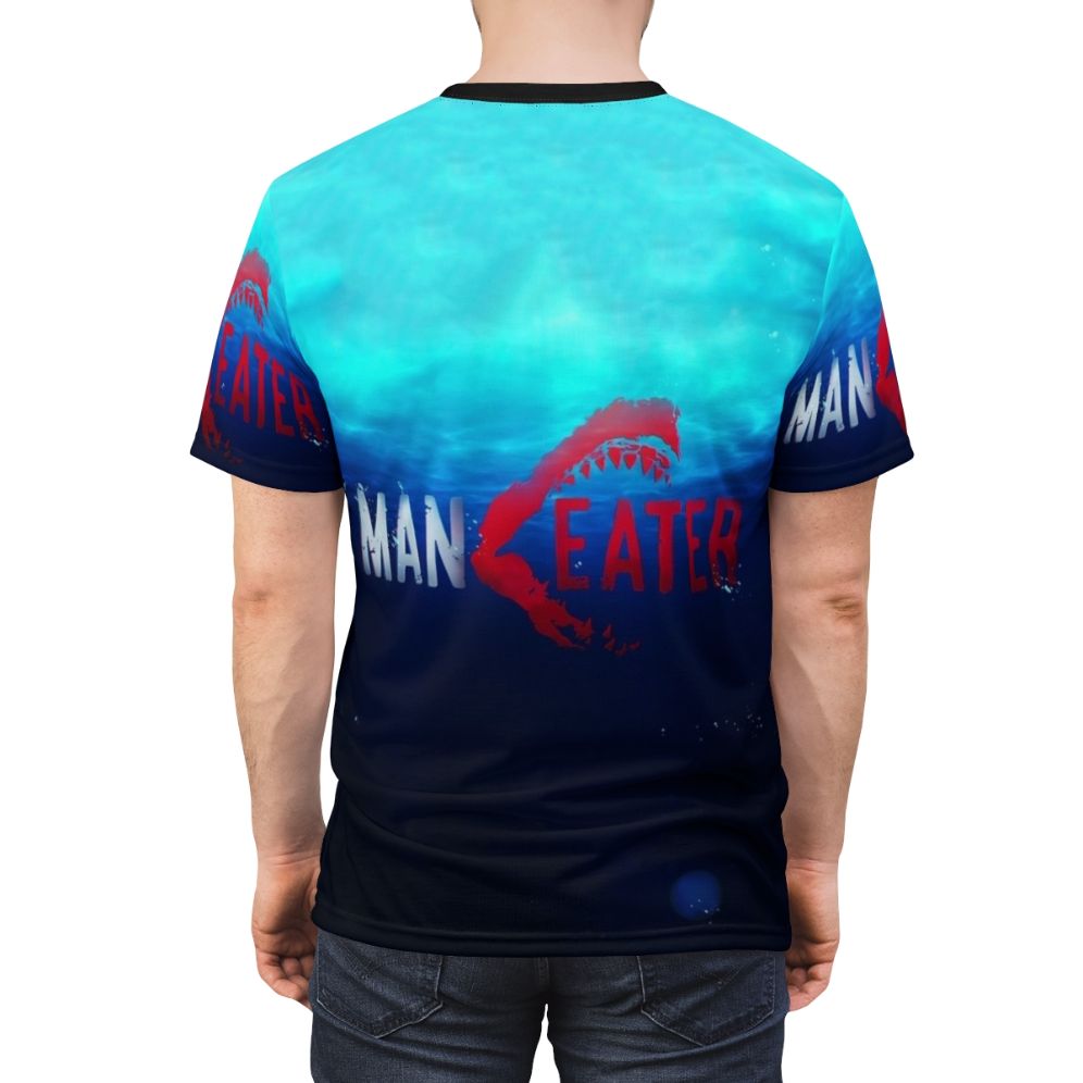 Maneater Themed Survival T-shirt with Shark Graphic - men back