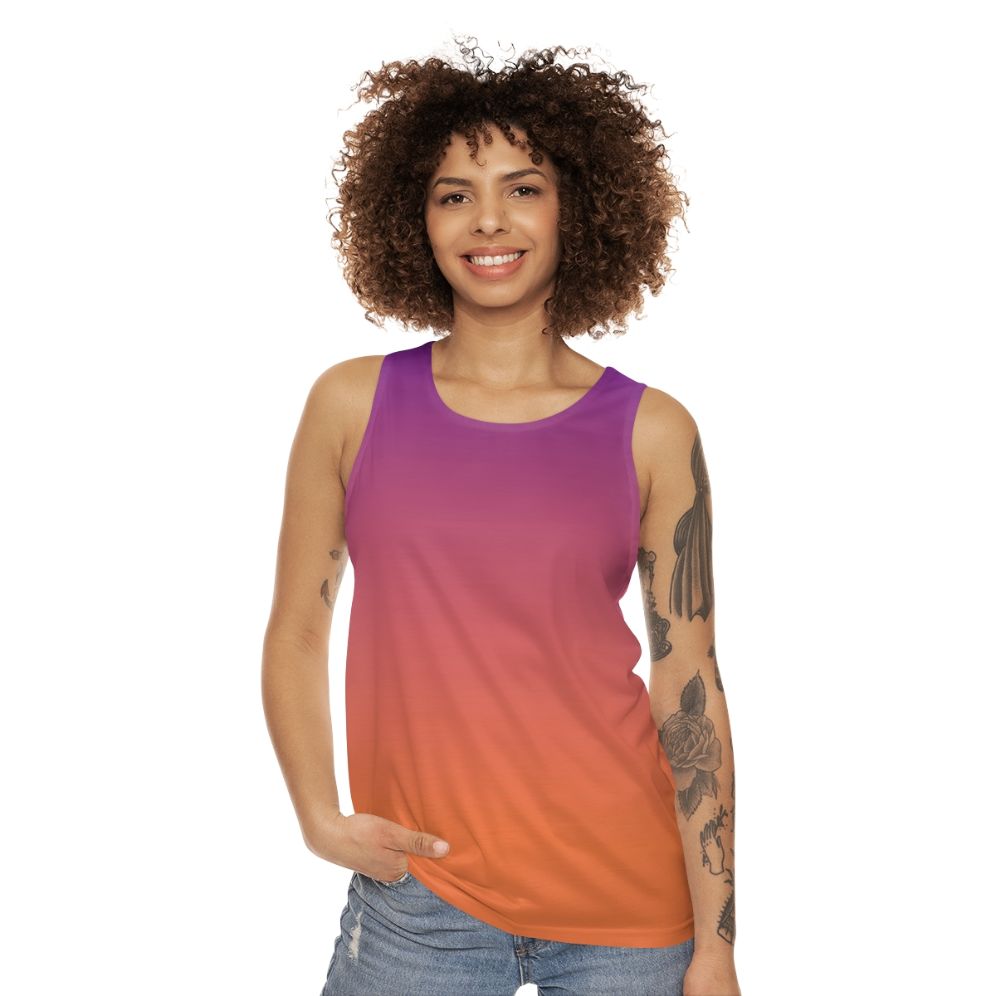 Vibrant orange and purple gradient unisex tank top - women