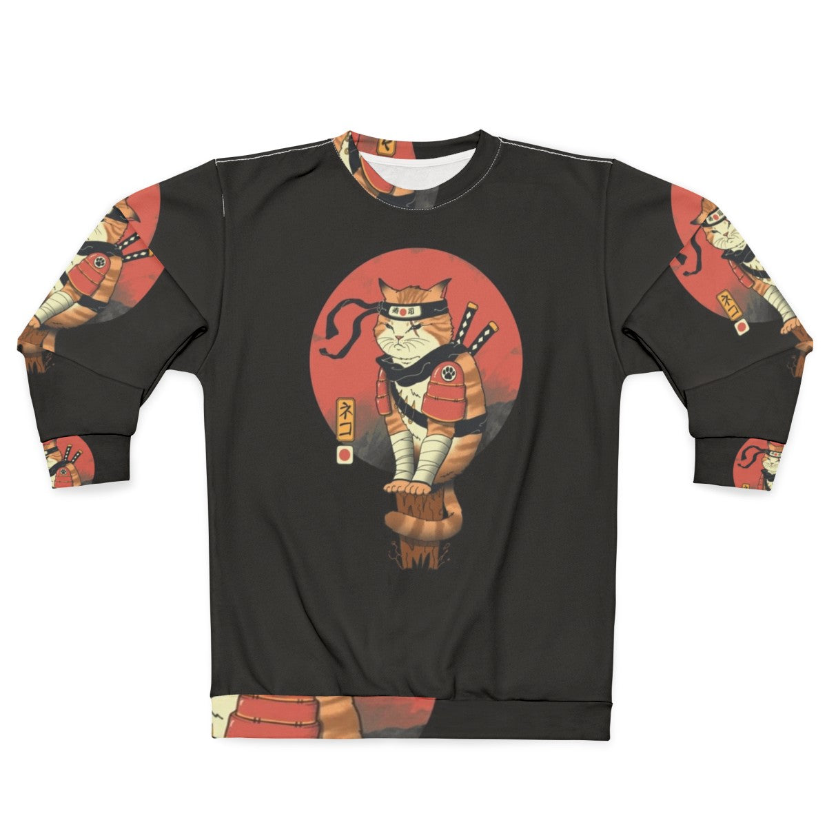 Shinobi cat sweatshirt featuring Japanese art and traditional design