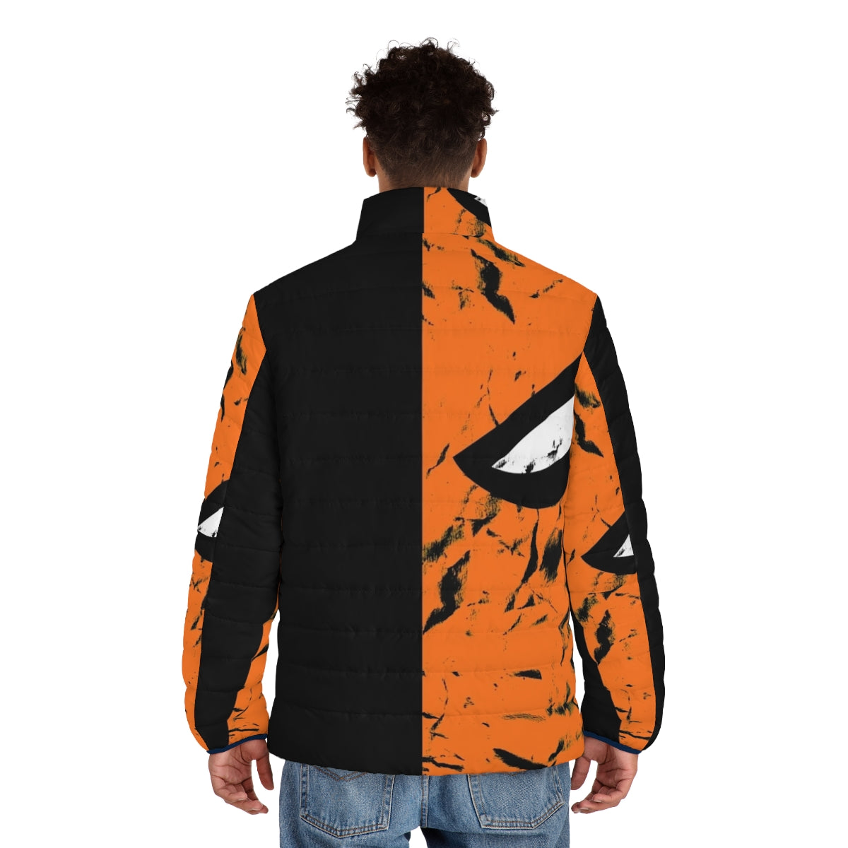 Deathstroke faded puffer jacket with comic book character design - men back