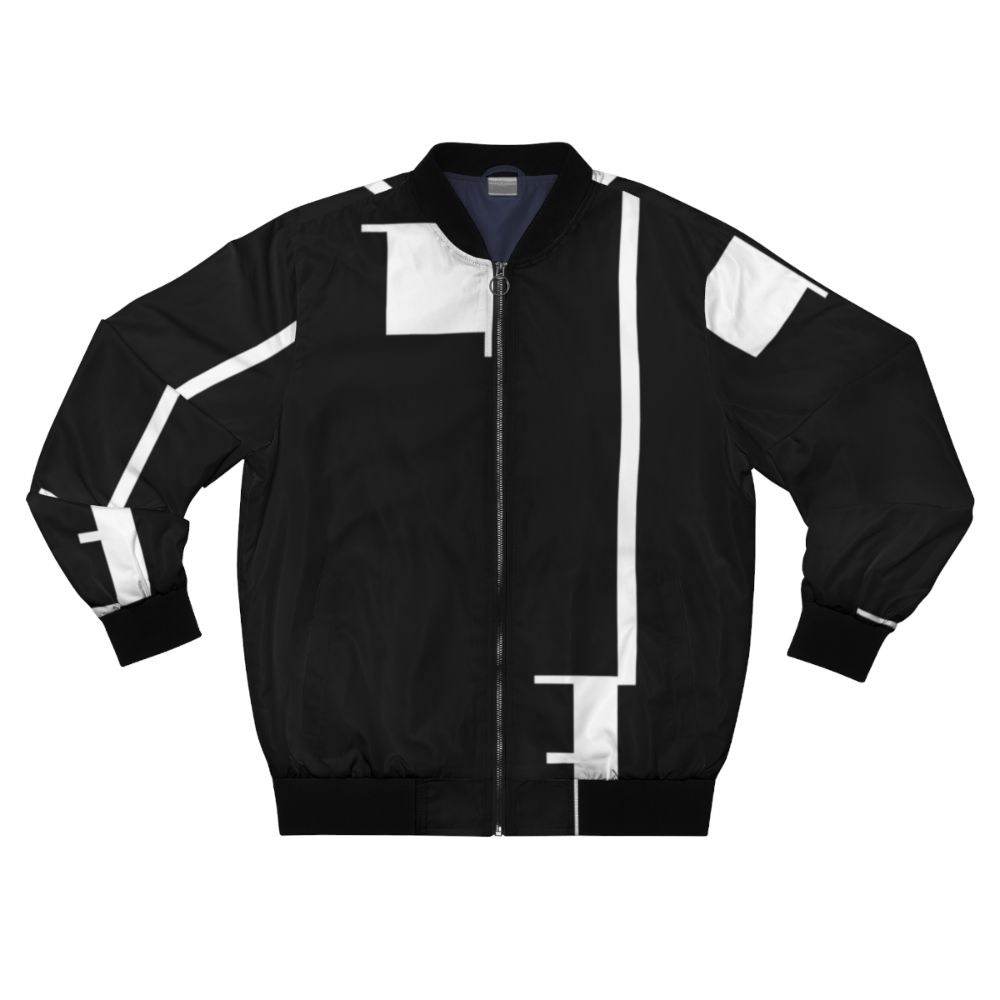 Bauhaus inspired bomber jacket with minimalist face profile design in black and white