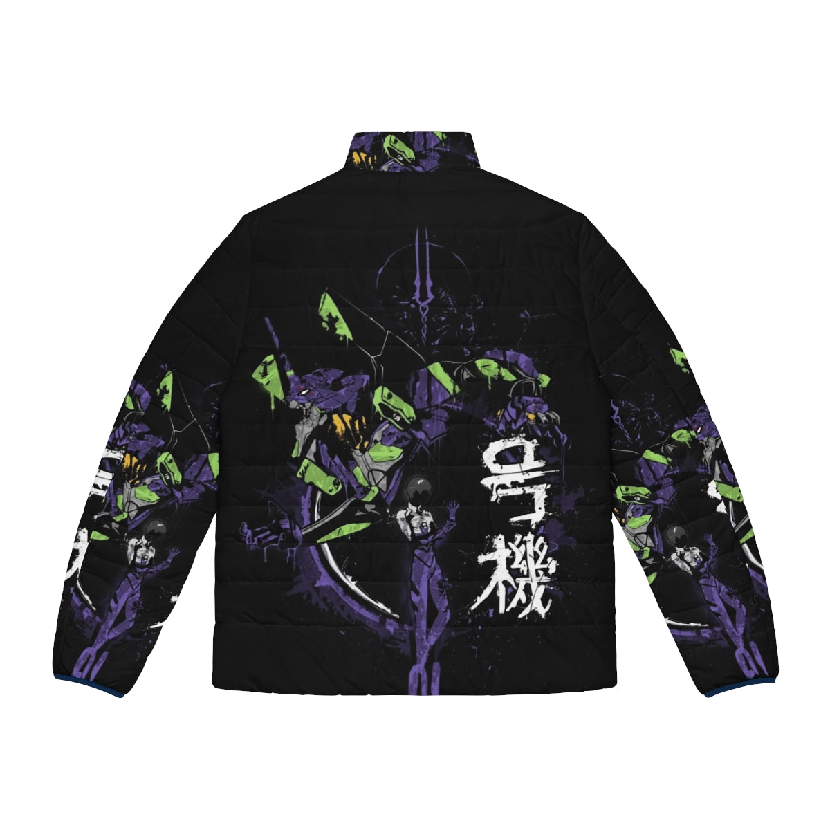 Evangelion Inspired Puffer Jacket with Anime Designs and Mecha Imagery - Back