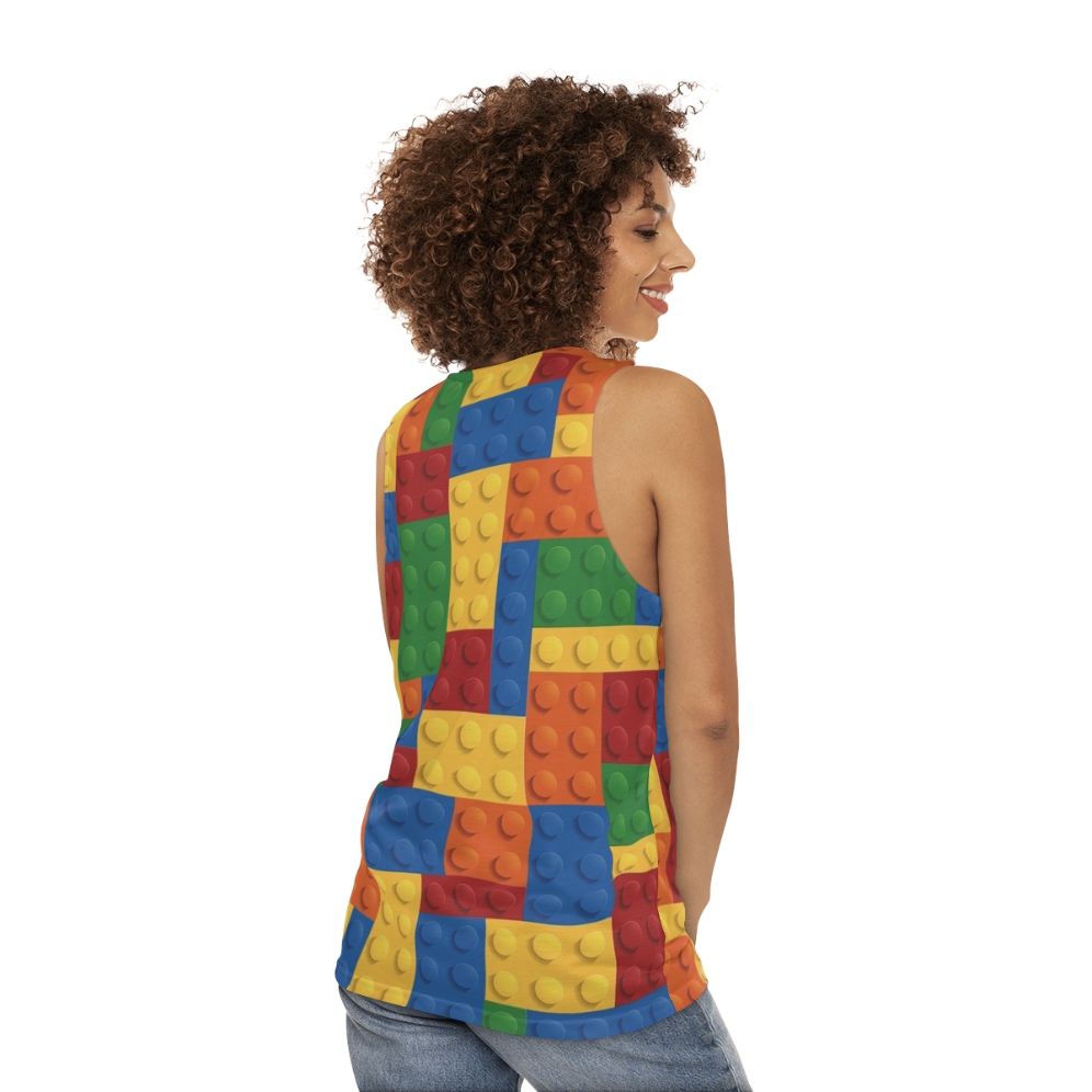 Minimalist block pattern unisex tank top - women back