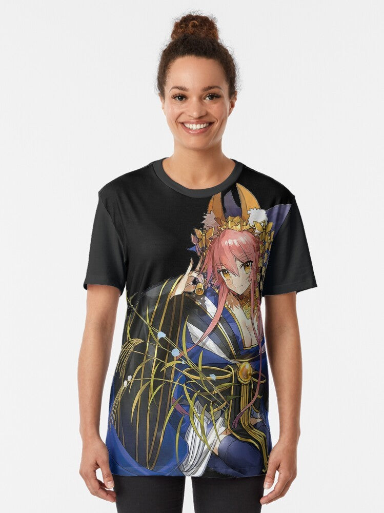 Tamamo No Mae from the Fate Grand Order video game featured on a graphic t-shirt - Women