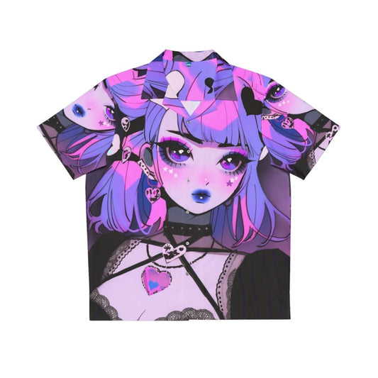 Kawaii anime goth Hawaiian shirt with pink, purple, and black colors