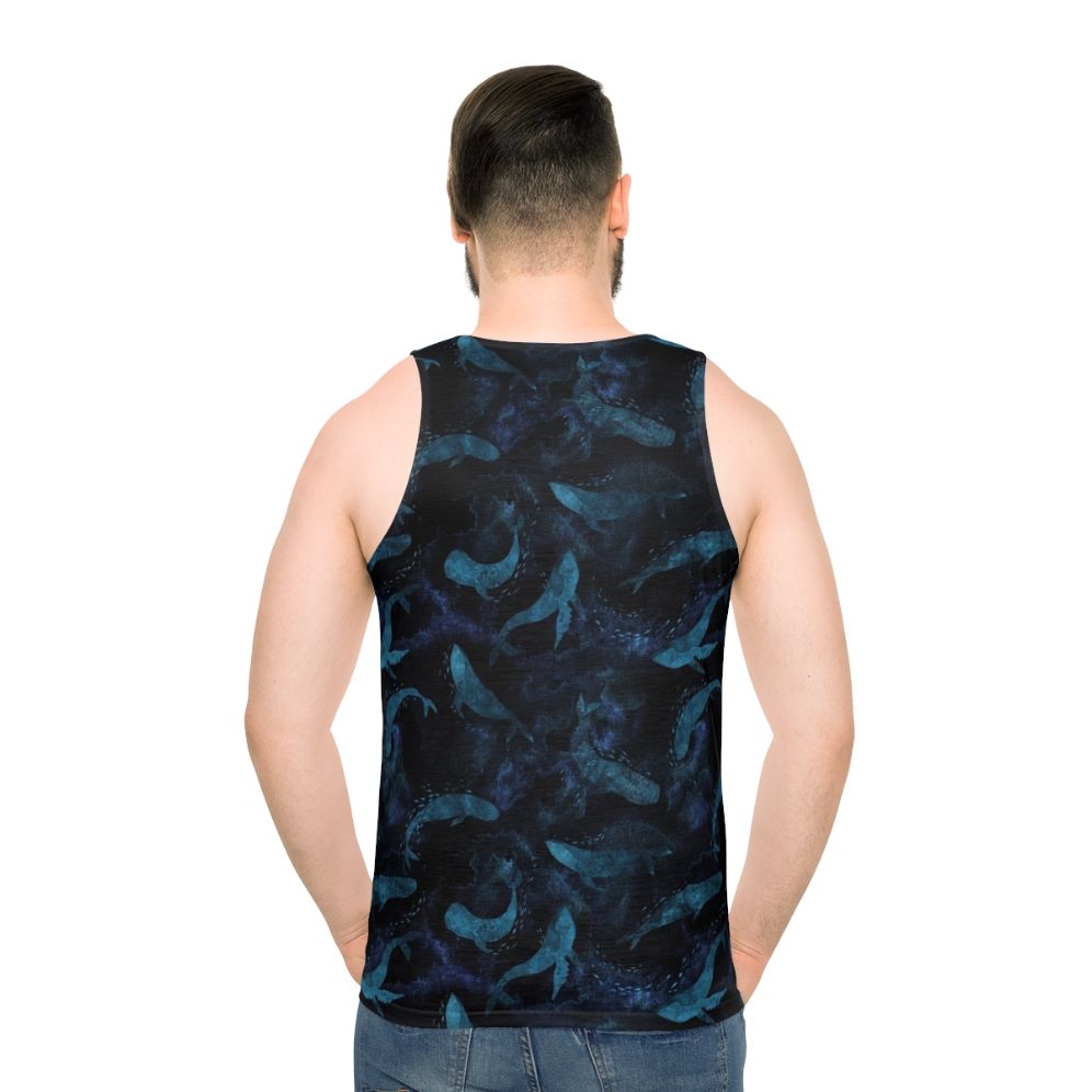 Indigo blue unisex tank top with whale design - men back