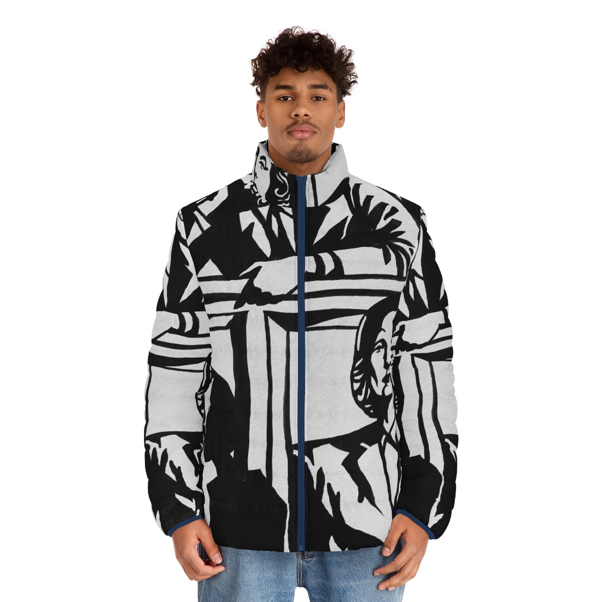 Witness for the Prosecution Puffer Jacket featuring Alejandro Mogollo's cinematic art - men front