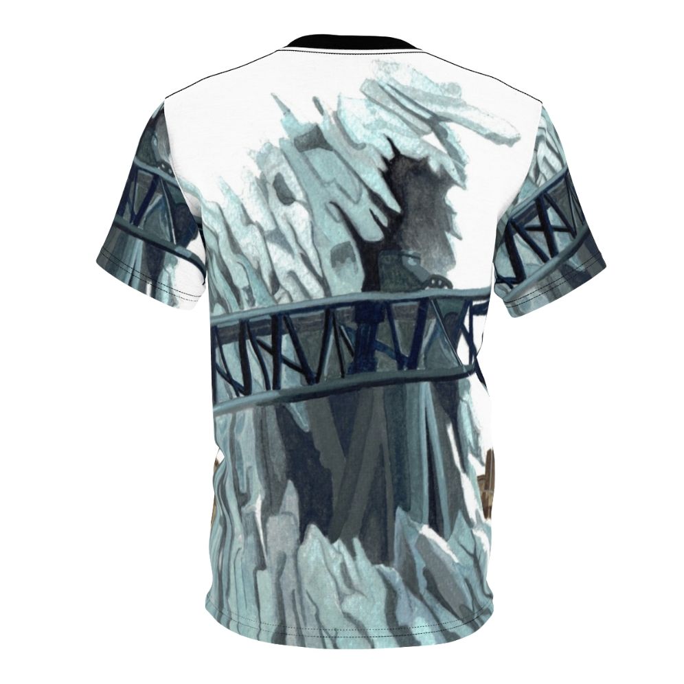 T-shirt featuring a graphic design inspired by the Taron roller coaster at Phantasialand theme park. - Back