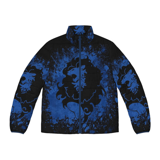 Blue Lion Splatter Puffer Jacket with Fire Emblem Three Houses Inspired Design