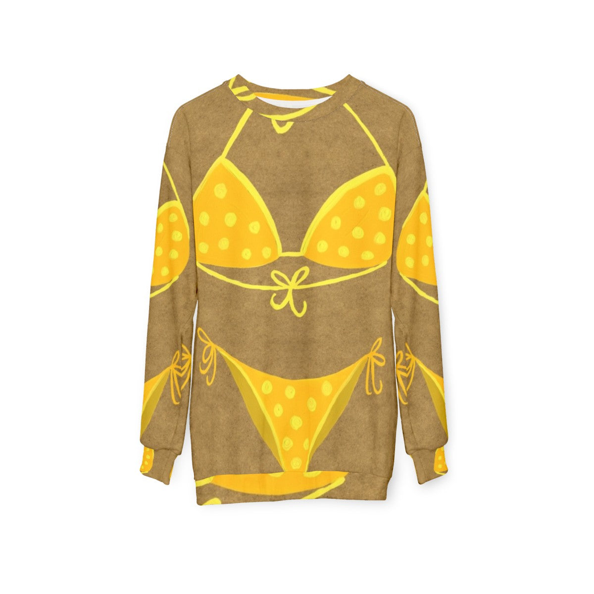 Yellow polka dot sweatshirt with vintage-inspired design - hanging