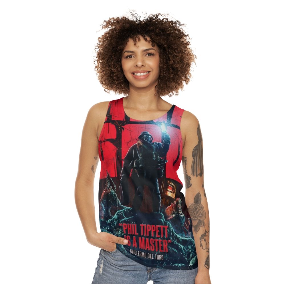 Unisex tank top featuring Mad God movie poster design - women