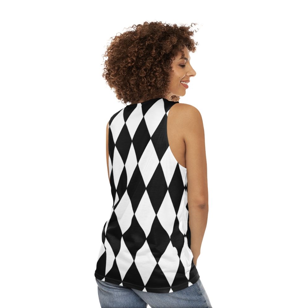 Black and White Harlequin Pattern Unisex Tank Top - women back