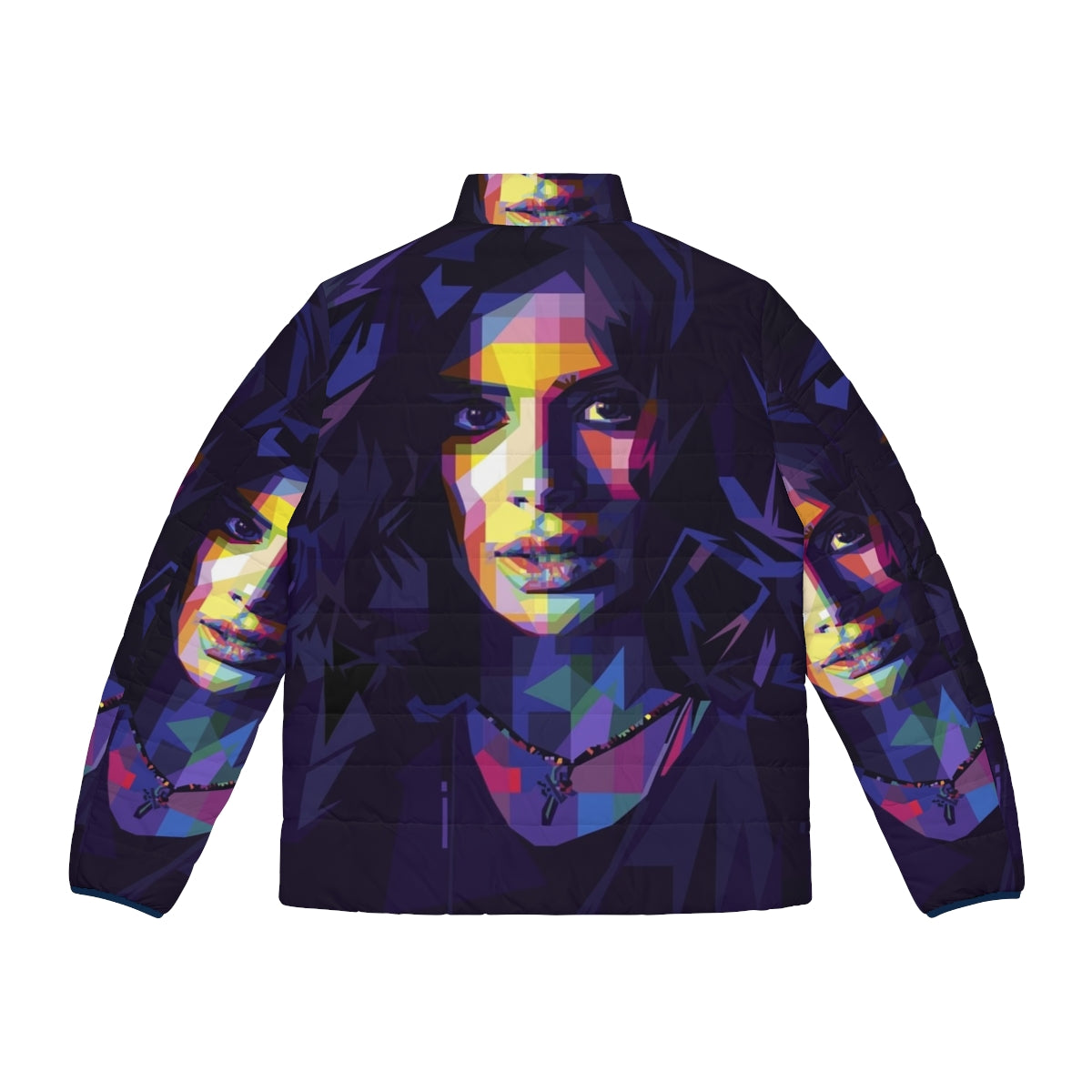 Colorful puffer jacket featuring a portrait of Crazy Jane from the DC Universe series Doom Patrol - Back