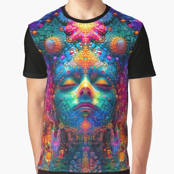 Psychedelic art graphic t-shirt with cosmic consciousness design