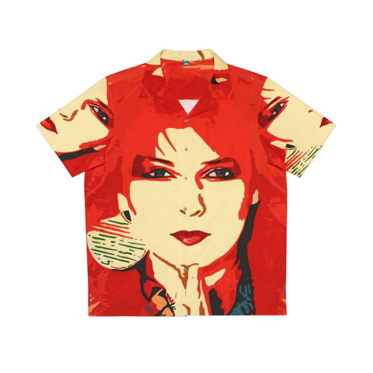 Colorful 1980s pop art inspired Hawaiian shirt featuring Toyah Wilcox