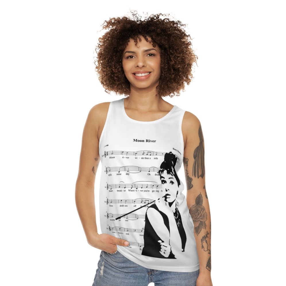 Vintage AOP T-Shirt with Audrey Hepburn and Moon River Motifs - women