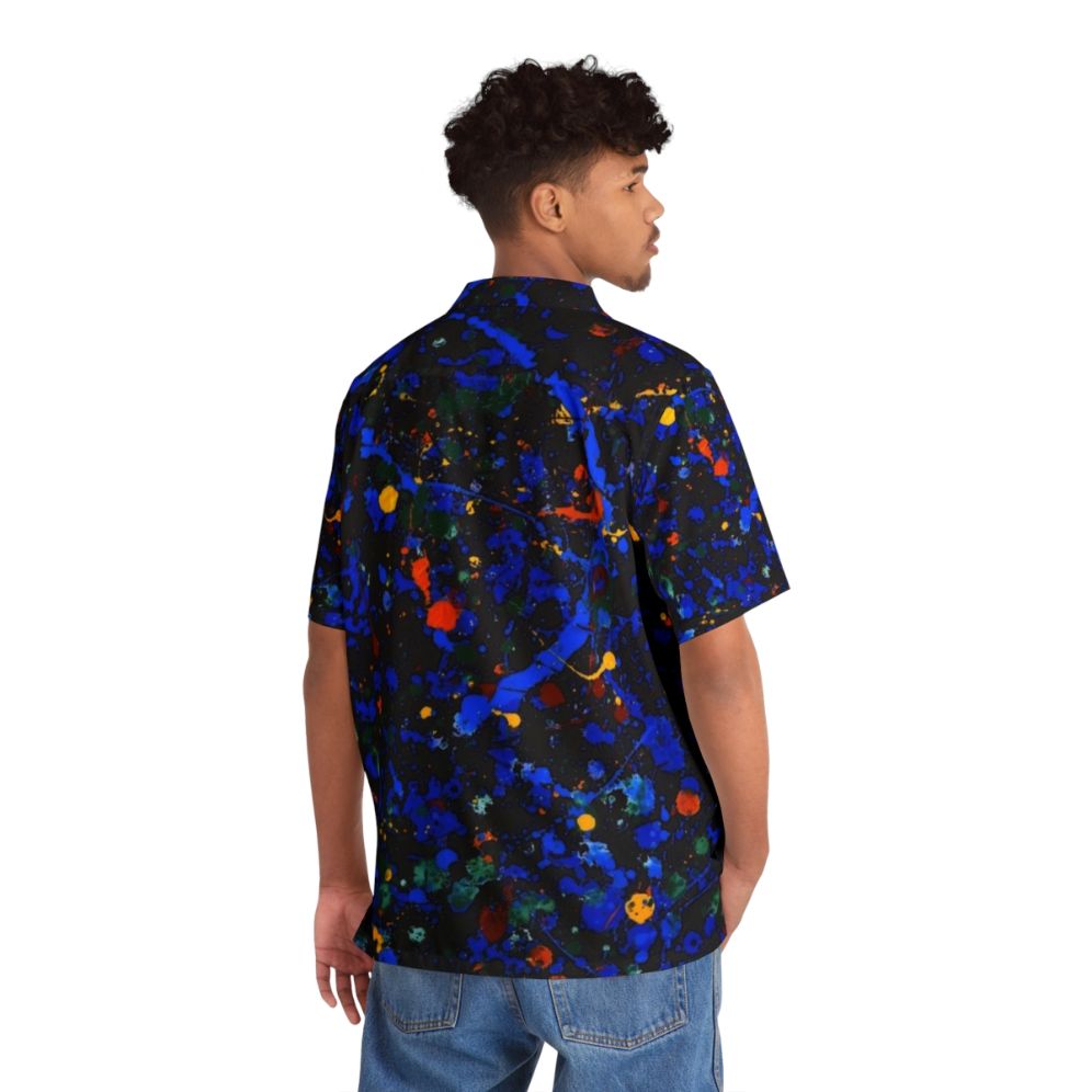 Abstract 909 Hawaiian Shirt with Pollock-inspired Vibrant Design - Flat lay