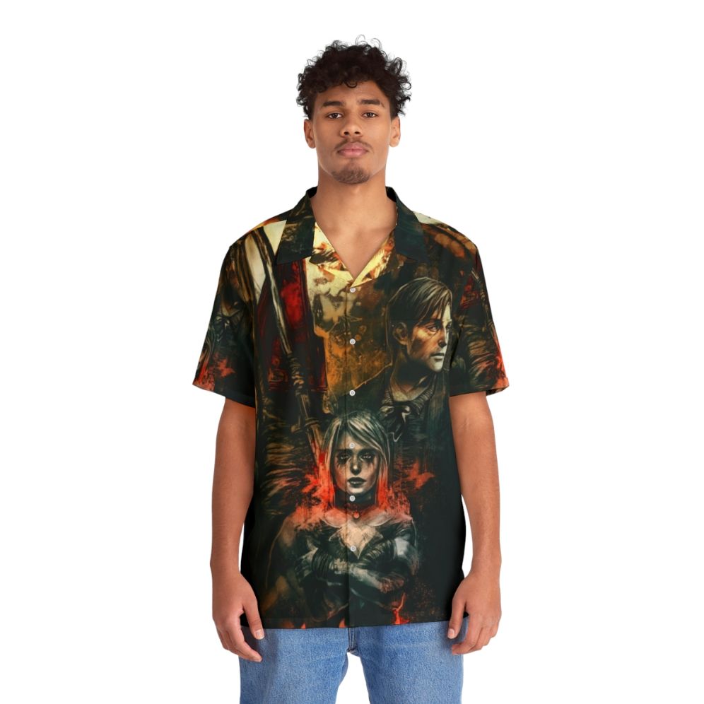 Silent Hill 2 Hawaiian Shirt with Pyramid Head Design - People Front