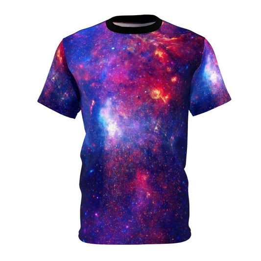 Cosmic Composite T-shirt featuring a vibrant space and galaxy design