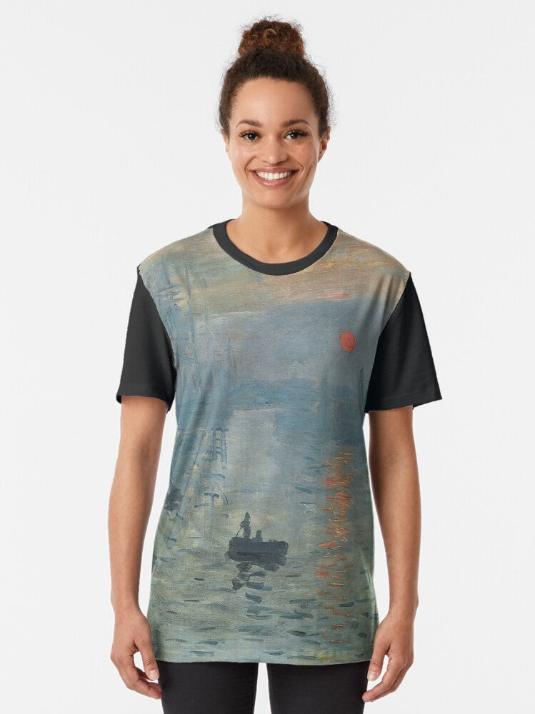 High definition graphic t-shirt featuring Paul Cezanne's Impressionist painting "Sunrise" - Women