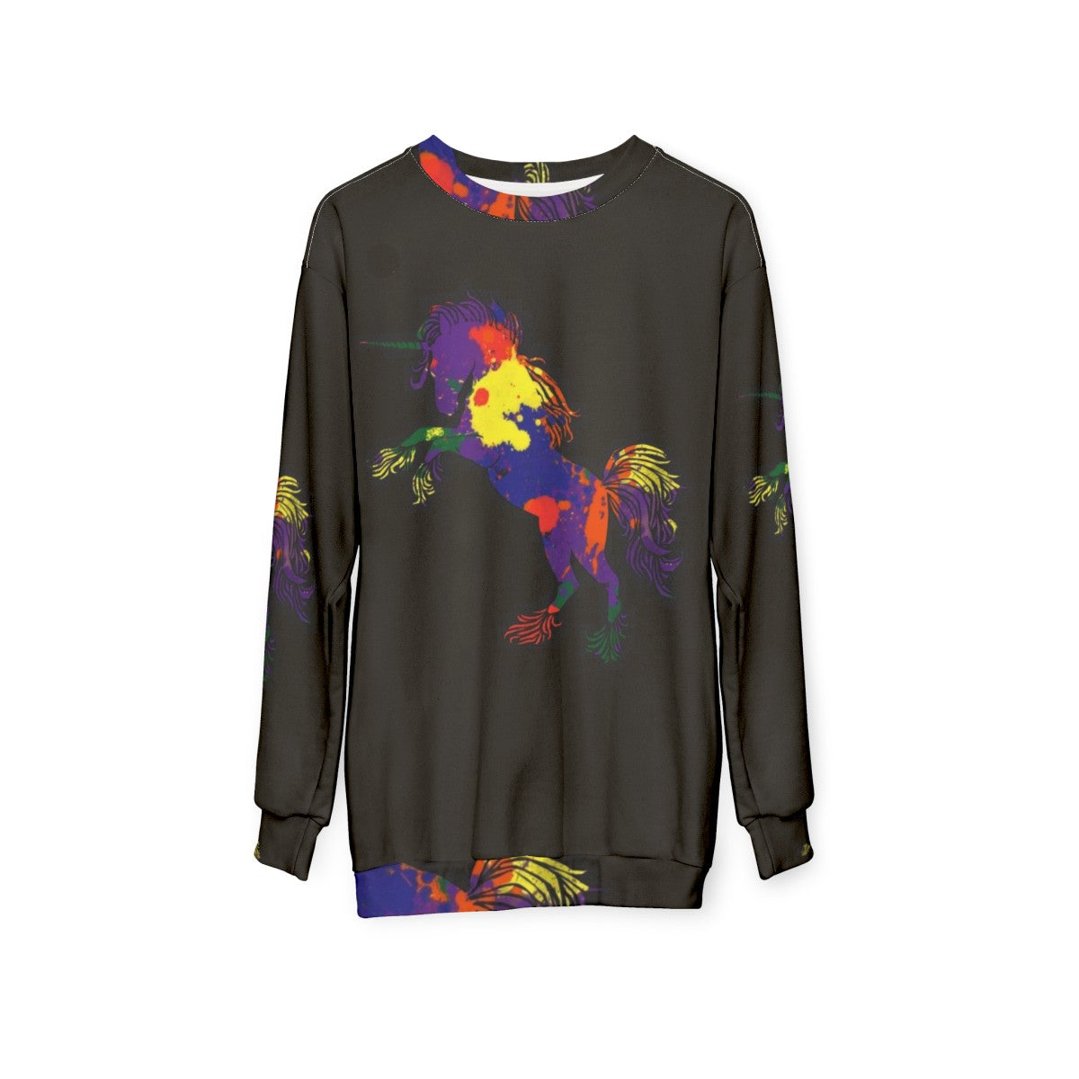 Rainbow Unicorn Sweatshirt with Whimsical Design - hanging