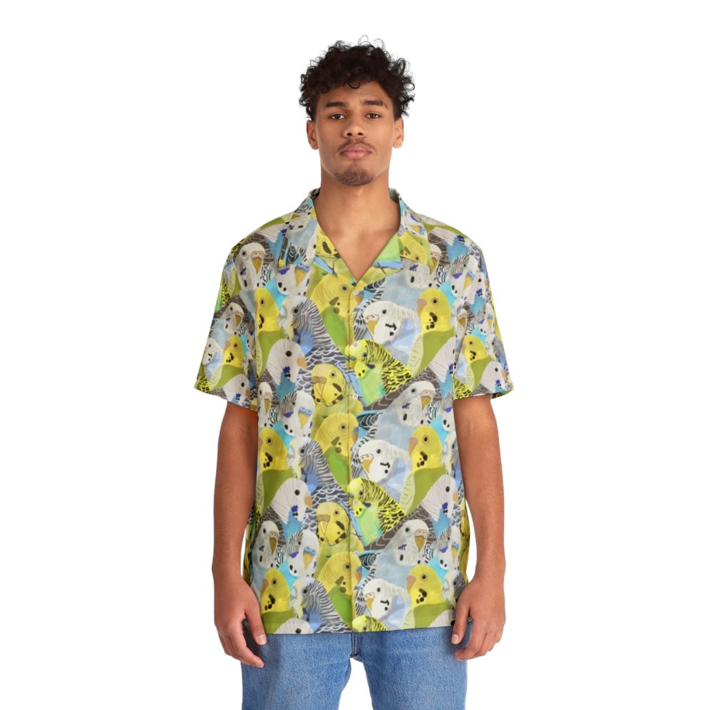 Budgie Parakeets Hawaiian Shirt with Tropical Bird Pattern - People Front