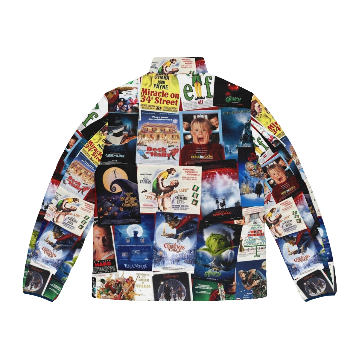 Christmas film collage puffer jacket featuring iconic holiday movies - Back