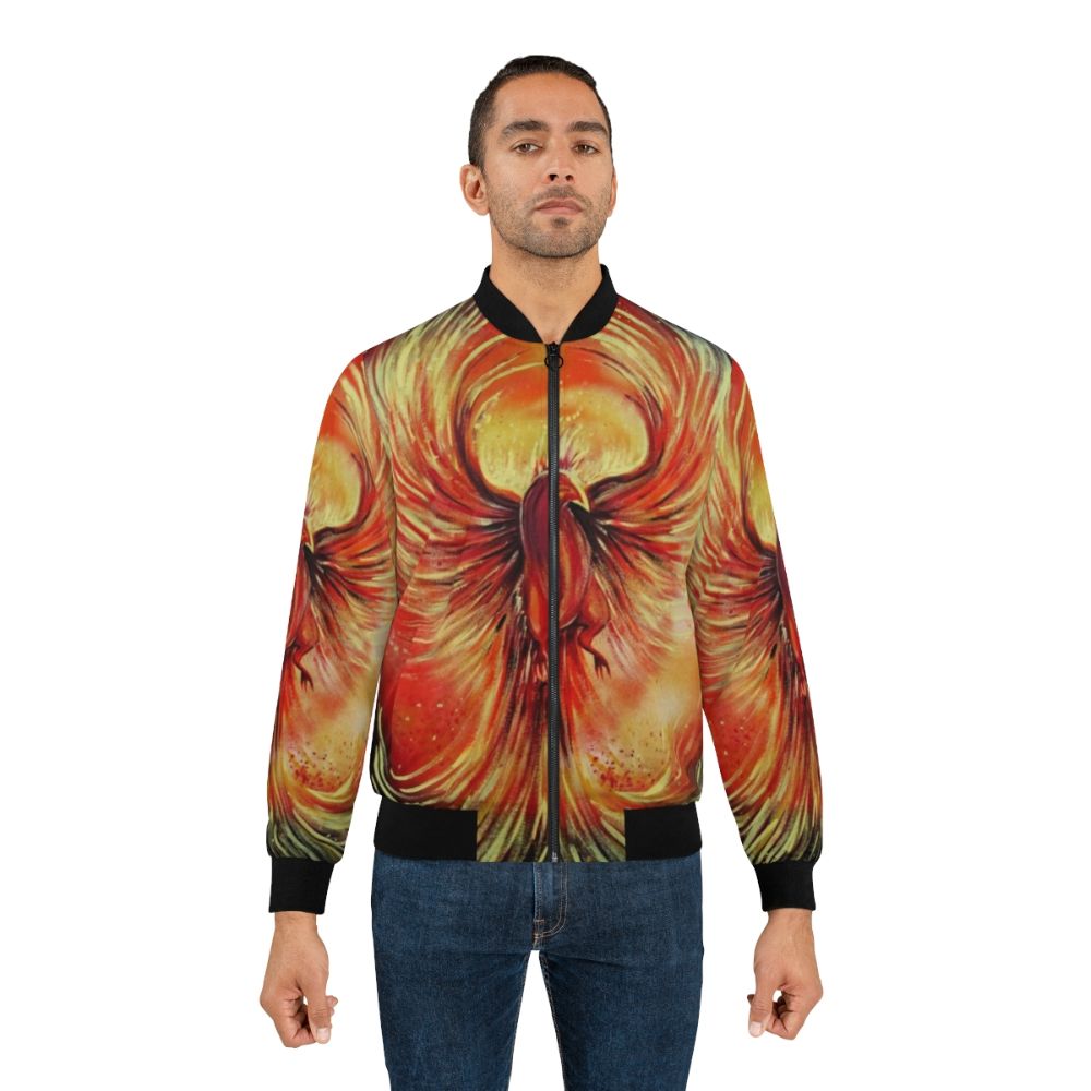 A stylish bomber jacket featuring a phoenix, a mythological bird that represents fire, rebirth, and the sun. - Lifestyle