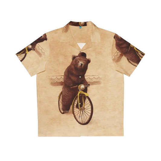 Barnabus Retro Hawaiian Shirt with Surreal Bear Cycling Illustration