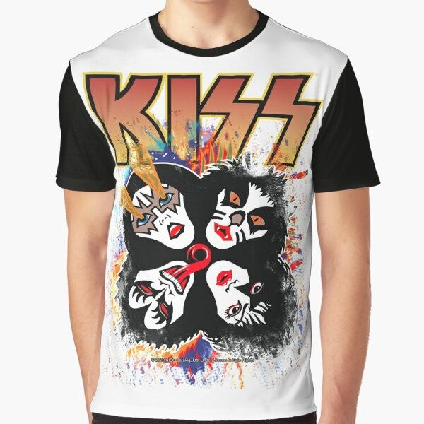 "Kiss band rock and roll over splash logo graphic t-shirt"