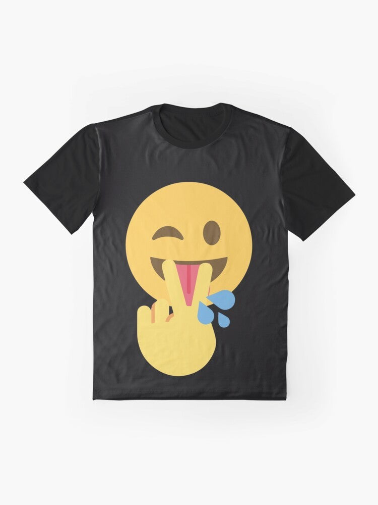 Funny graphic t-shirt with sexual sayings and emoji - Flat lay