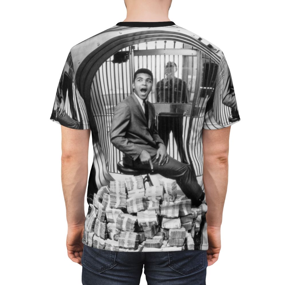 Stylized t-shirt design featuring an image of Muhammad Ali, one of the greatest boxers and sports heroes of all time. - men back