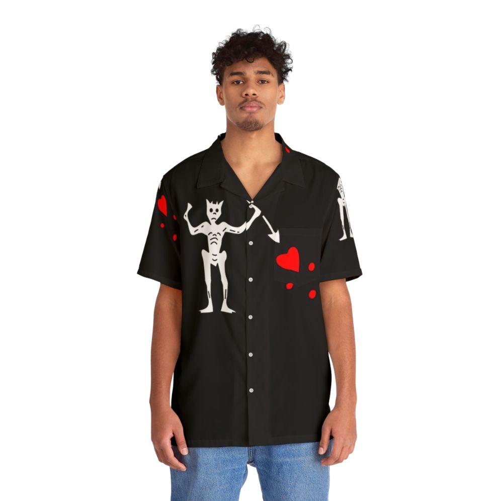 Blackbeard Hawaiian Shirt with Pirate Flags - People Front