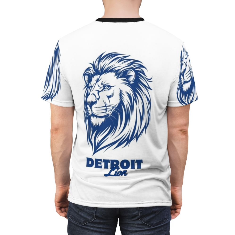 Stylized Detroit lion head graphic design on t-shirt - men back