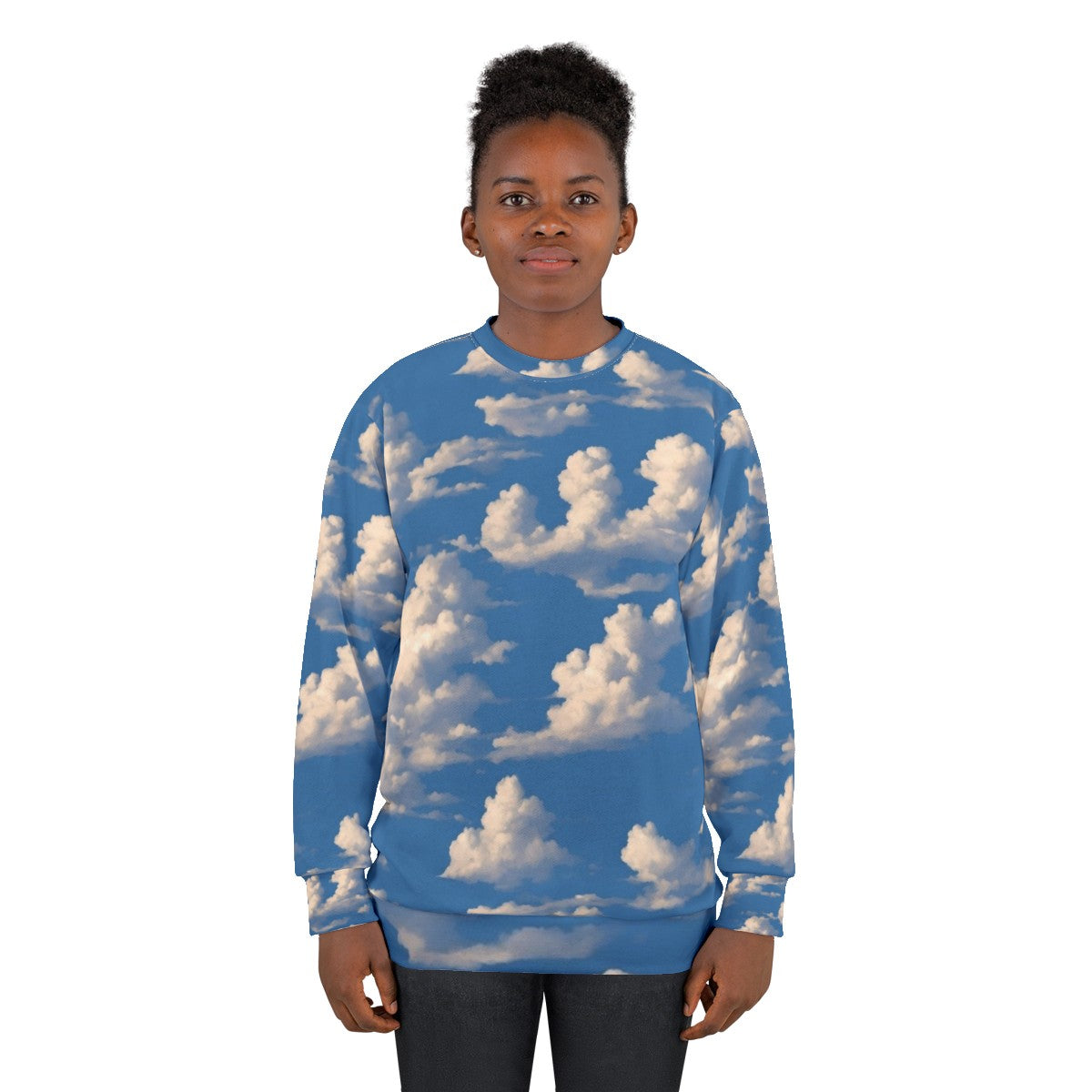 Cloudy sky sweatshirt with nature landscape design - women