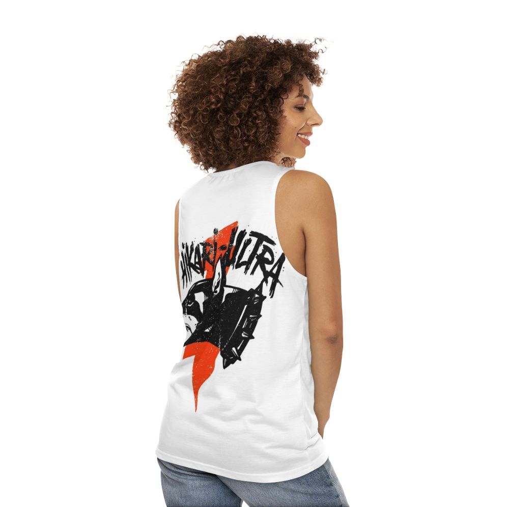 Unisex grunge vintage tank top with lightning bolt print - women back