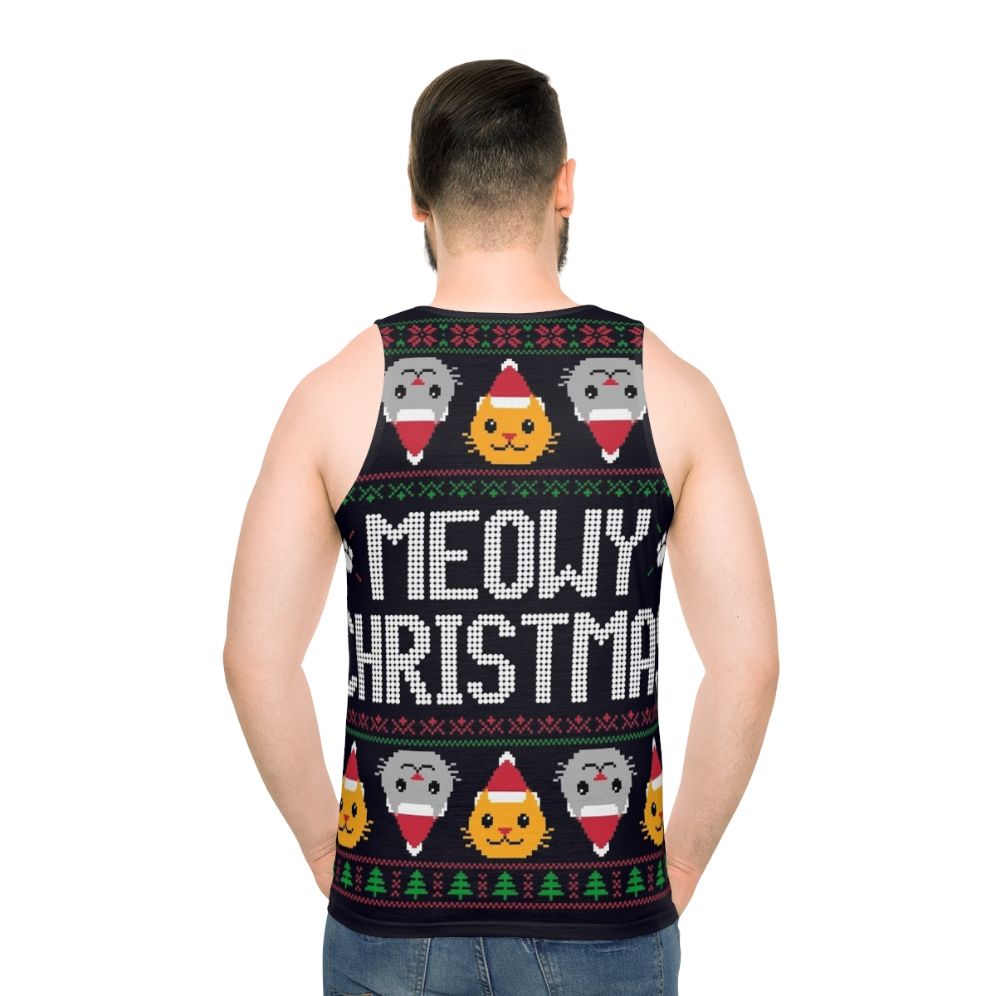 Ugly Christmas sweater cat unisex tank top - men back