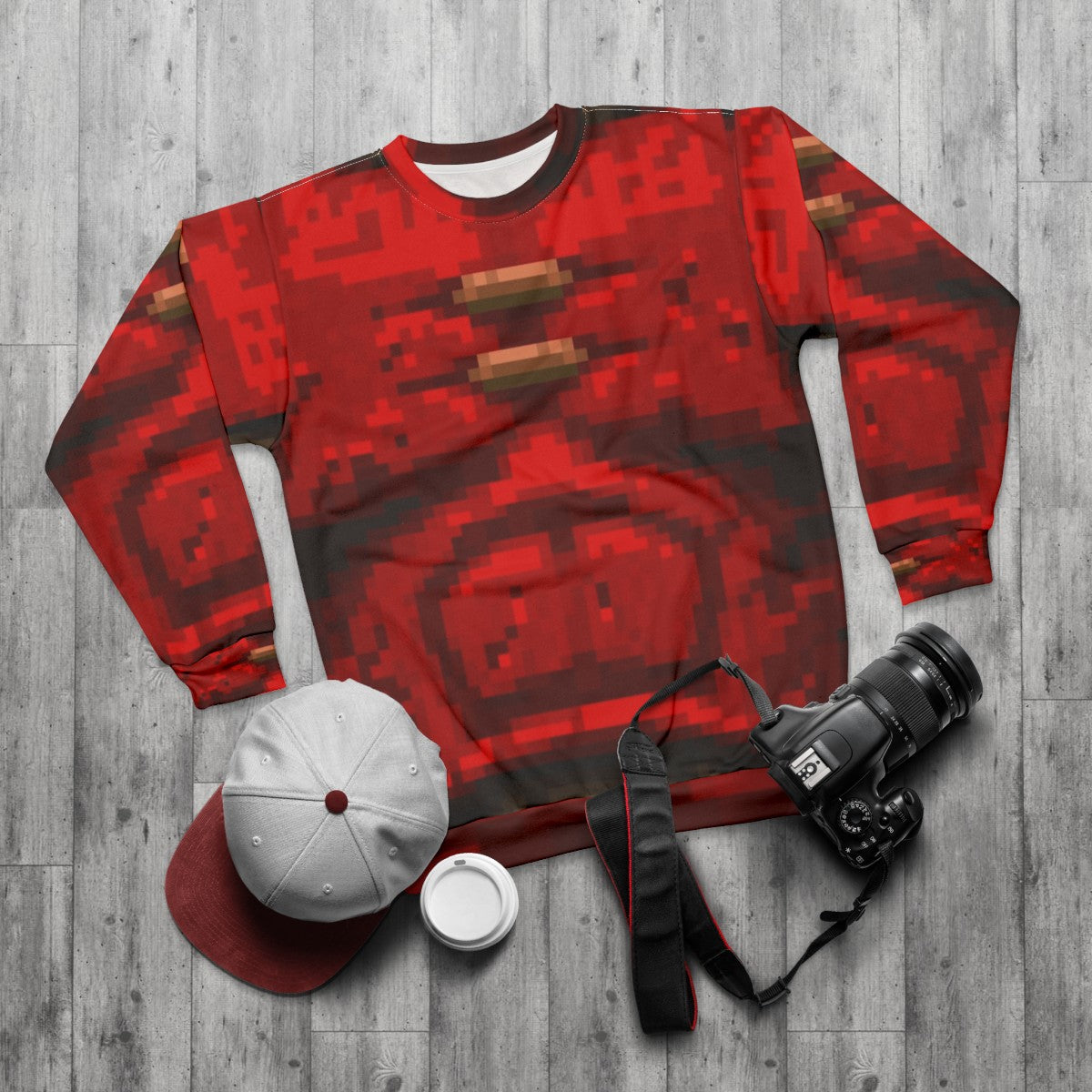 Quake Red Armor Sweatshirt - Classic FPS Gaming Apparel - flat lay