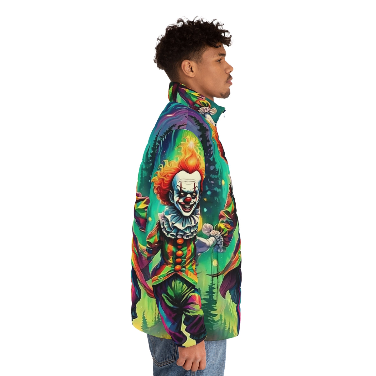 Scary clown puffer jacket for Halloween - men side right