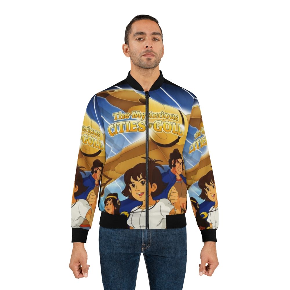 Retro bomber jacket featuring the iconic characters from the 80s anime series "The Mysterious Cities of Gold" - Lifestyle