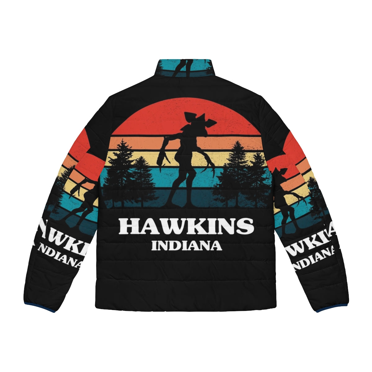 Stranger Things Demogorgon Puffer Jacket featuring Hawkins, the Upside Down, and 80s references - Back