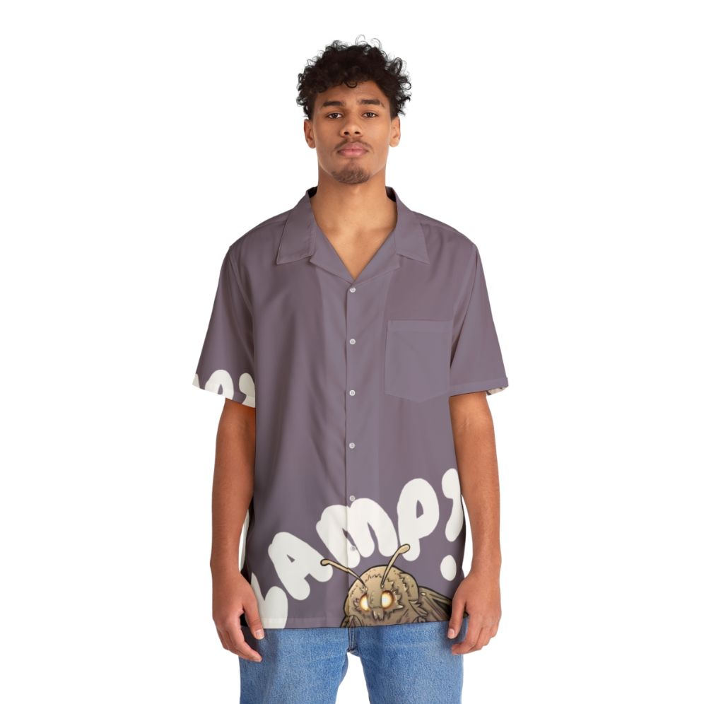 Vibrant hawaiian shirt featuring a moth lamp meme design - People Front