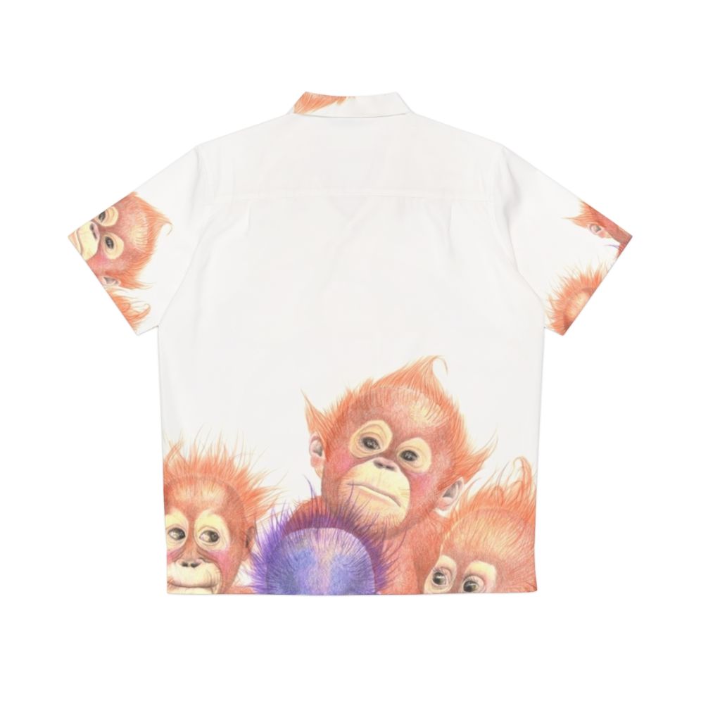 Colorful Hawaiian shirt with adorable baby orangutans in orange and purple - Back