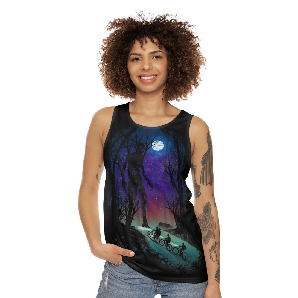 Unisex sci-fi and horror inspired Stranger In The Woods tank top - women