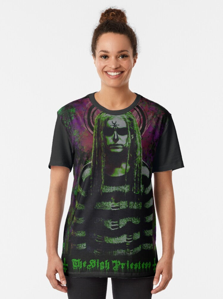 The High Priestess occult graphic t-shirt featuring the lords of salem, sheri moon zombie, and rob zombie - Women