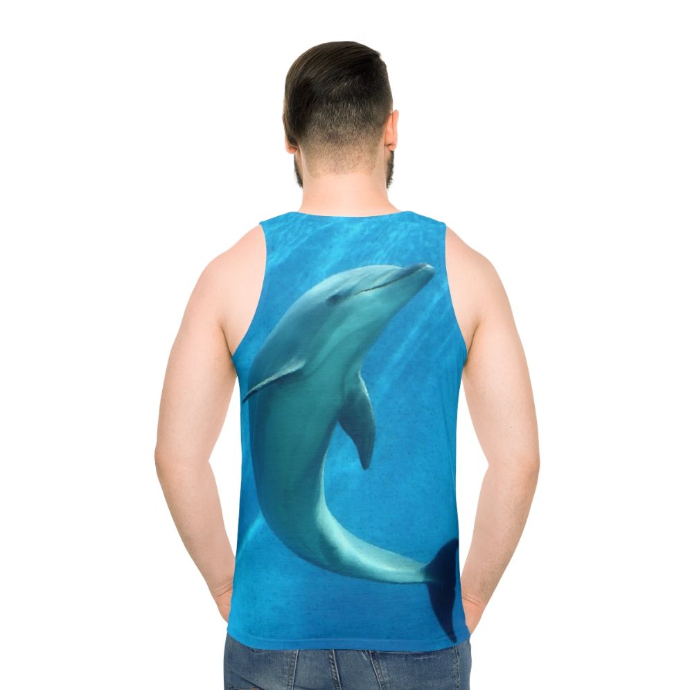 Dolphin unisex tank top with vibrant colors and nature-inspired design - men back