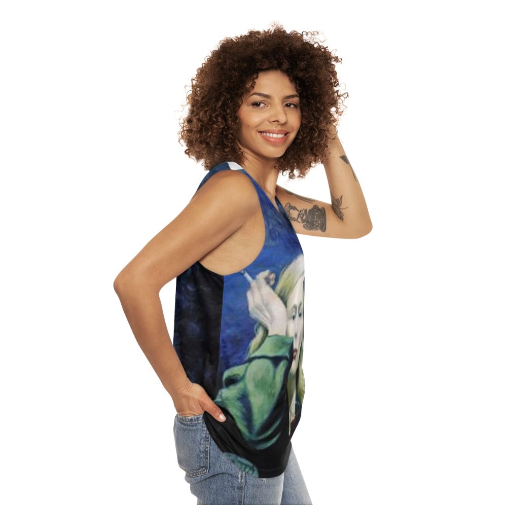 Unisex tank top featuring Joni Mitchell inspired "Both Sides Now" pop art design - women side