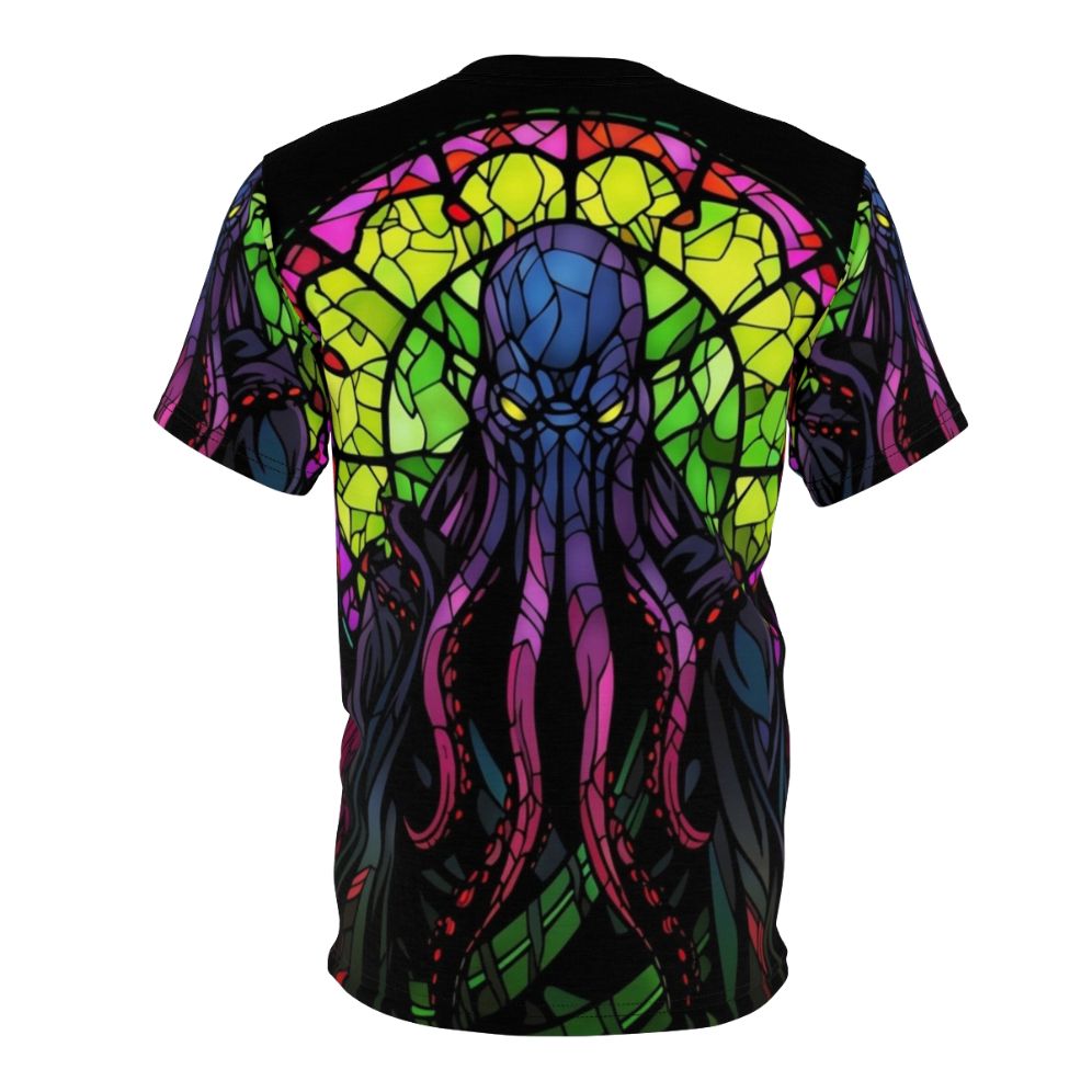 A dark, eldritch design featuring a Mindflayer from Dungeons & Dragons on a stained glass background. - Back